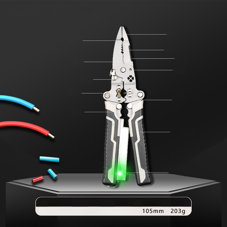 【Dix en un】Pince à dénuder multifonctionnelle à bec effilé avec testeur de tension - Stylo électrique + pince à dénuder, 2+1 fonctions pratiques