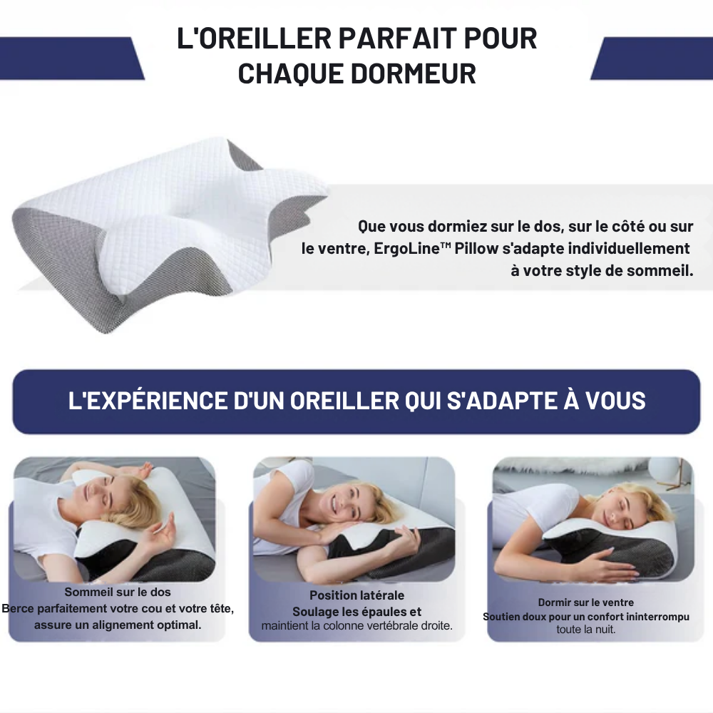 ErgoLine™ | Dormez mieux, réveillez-vous plus frais – soutien ergonomique pour le cou et le dos toute la nuit