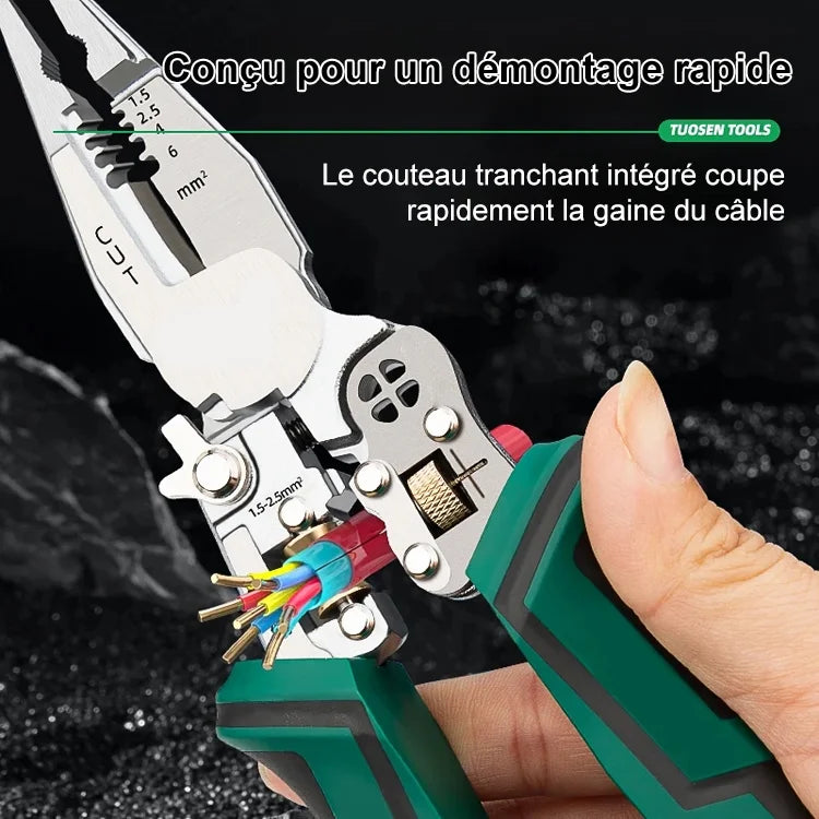 【Dix en un】Pince à dénuder multifonctionnelle à bec effilé avec testeur de tension - Stylo électrique + pince à dénuder, 2+1 fonctions pratiques