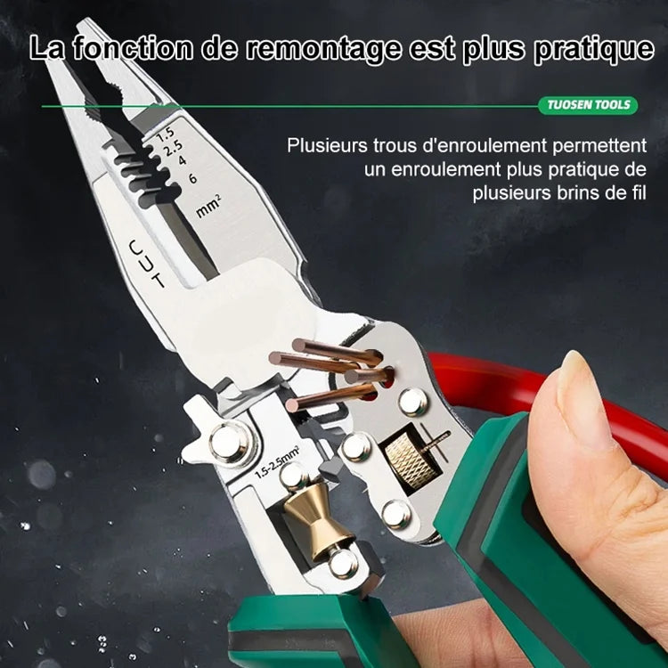 【Dix en un】Pince à dénuder multifonctionnelle à bec effilé avec testeur de tension - Stylo électrique + pince à dénuder, 2+1 fonctions pratiques