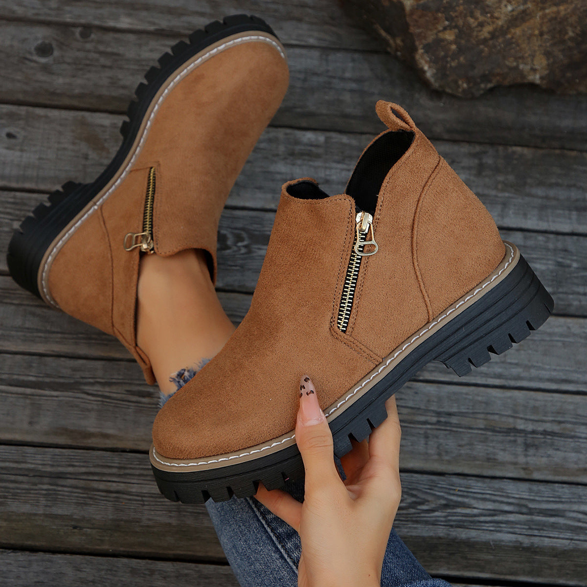 âš BEST SELLERđ„Bottines pour femmes Ă bout rond et fermeture Ă glissiĂšre sur le cĂŽtĂ©ăConfortable, antidĂ©rapant, impermĂ©ableă