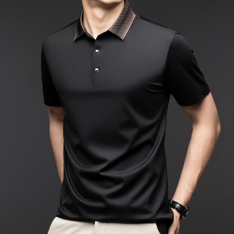 ❄️T-shirt à col pour homme, manches courtes, style business décontracté