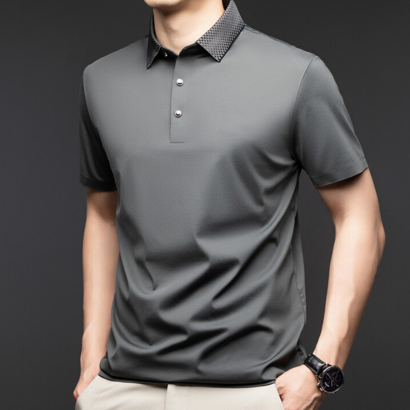 ❄️T-shirt à col pour homme, manches courtes, style business décontracté