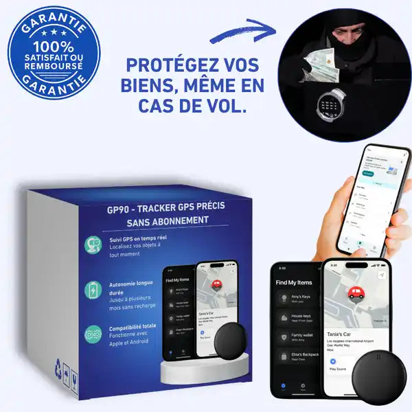 GP90 - Tracker GPS précis sans abonnement (Android/Apple)