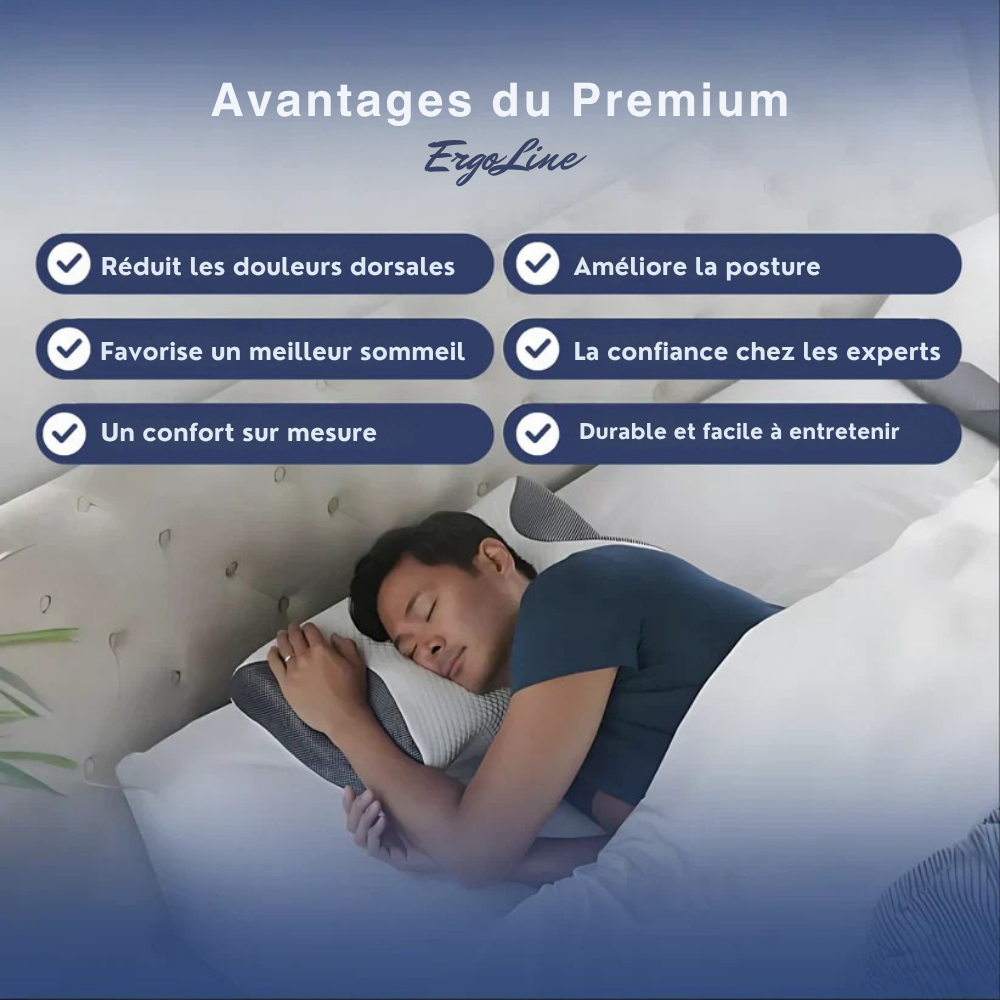 ErgoLine™ | Dormez mieux, réveillez-vous plus frais – soutien ergonomique pour le cou et le dos toute la nuit