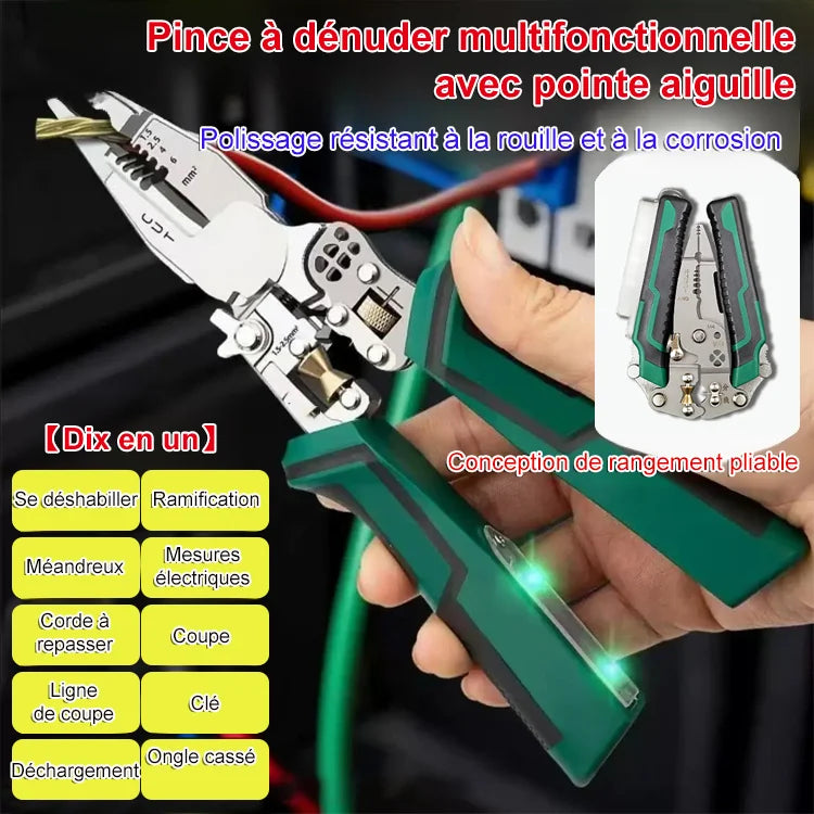 【Dix en un】Pince à dénuder multifonctionnelle à bec effilé avec testeur de tension - Stylo électrique + pince à dénuder, 2+1 fonctions pratiques