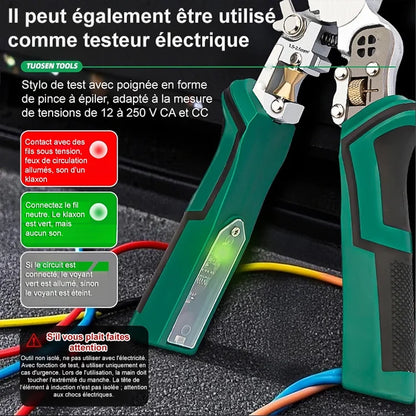 【Dix en un】Pince à dénuder multifonctionnelle à bec effilé avec testeur de tension - Stylo électrique + pince à dénuder, 2+1 fonctions pratiques