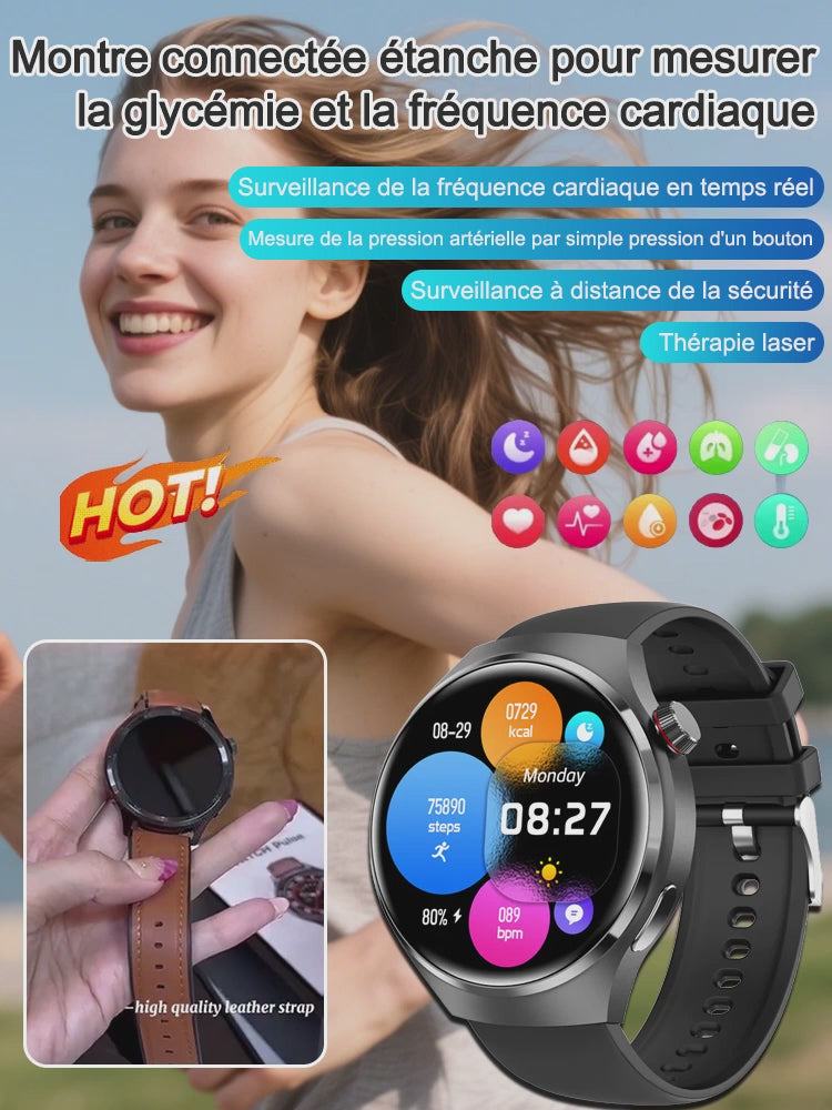 Charger la vidéo: Montre SL intelligente étanche, analyse de la glycémie et du pouls
