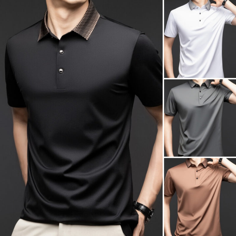 ❄️T-shirt à col pour homme, manches courtes, style business décontracté