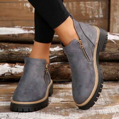 ✨ BEST SELLER🔥Bottines pour femmes à bout rond et fermeture à glissière sur le côté【Confortable, antidérapant, imperméable】