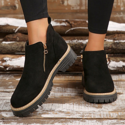 ✨ BEST SELLER🔥Bottines pour femmes à bout rond et fermeture à glissière sur le côté【Confortable, antidérapant, imperméable】